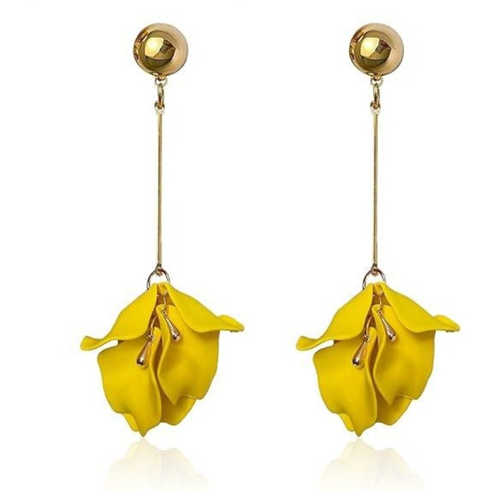 Yellow Flower Dangle Drop‎ Earrings Gold Tone Ball Stud Women's Fashion